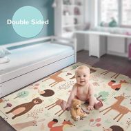 FORSTART Baby Reversible Play Mat 78.7x 59x0.4 Double-Sided Crawling Mat Foldable Waterproof Non-Toxic Portable Non-BPA Floor Mat for Toddlers, Infants, Kids