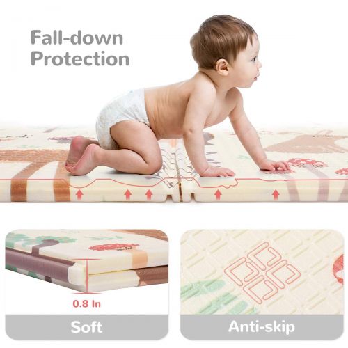  FORSTART Baby Reversible Play Mat 78.7x 59x0.4 Double-Sided Crawling Mat Foldable Waterproof Non-Toxic Portable Non-BPA Floor Mat for Toddlers, Infants, Kids