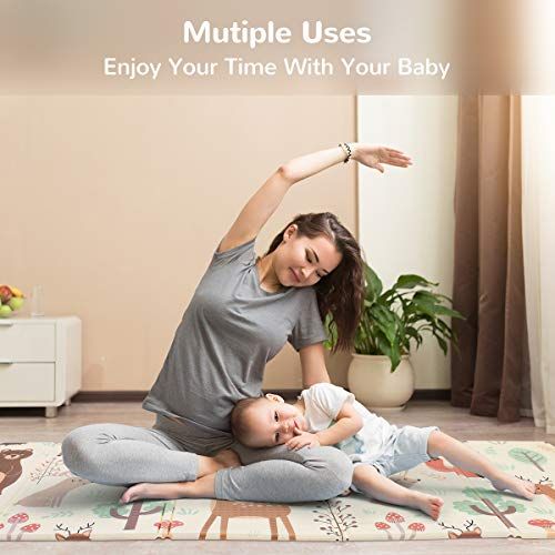  FORSTART Baby Reversible Play Mat 78.7x 59x0.4 Double-Sided Crawling Mat Foldable Waterproof Non-Toxic Portable Non-BPA Floor Mat for Toddlers, Infants, Kids