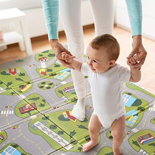  FORSTART Foldable Play Mat |【Easy to Clean, Fold Up】Non-BPA Non-Toxic Foam Baby Playmat 79“ x 71 0.6” Thick Extra Large Reversible Crawling Mat Portable Toddlers Kids (Car Road-79710.6in)