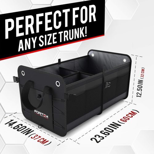  FORTEM Car Trunk Organizer, Foldable Cover, Waterproof Non Slip Bottom, Straps, Cargo Storage (2 Compartments, Black)