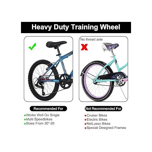  Bike Training Wheels, Pair of Heavy Duty Rear with Stabilizers Mounted Kit for 16 18 20 22 24 inch Kids Boy Girls Variable Bike (Black)