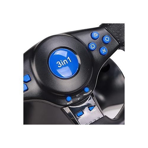  Game Racing Simulation Driving Force Racing Wheel and Floor Pedals, USB Game Racing Wheel 3 in 1 Car Central Control Steering Wheel Gaming Steering Wheel For PS3, For PS2, PC Use