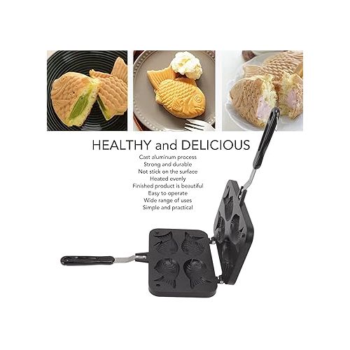  Waffle Maker, with 4 Bowls, Taiyaki Fish , Non Stick Coating Cake Maker, Anti Scalding Handle, Fixed Bracket, Gifts for Family and Friends