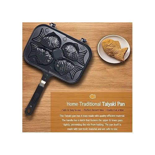  Waffle Maker, with 4 Bowls, Taiyaki Fish , Non Stick Coating Cake Maker, Anti Scalding Handle, Fixed Bracket, Gifts for Family and Friends