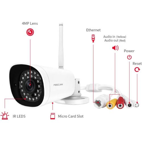  [아마존 핫딜] Foscam G4 2K/4MP IP WiFi Camera for Outdoor/Indoor Surveillance, Human Detection & Motion/Sound Detection & Alerts,66ft Night Vision, IP66 Weatherproof, Supports Alexa[Upgraded],Wh