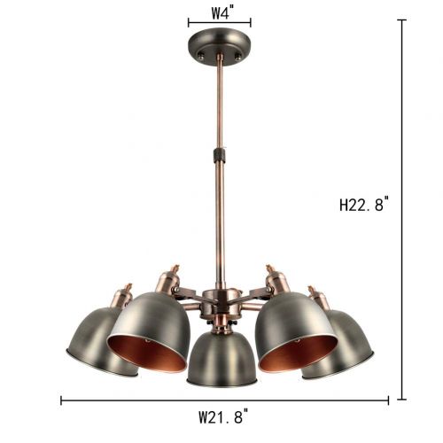  FOSHAN MINGZE 5-Light Antique Chandelier Down Light, Metal Ceiling Light Fixture, Adjustable 5lt Hanging Fixture, Vintage Iron Pendant Light for Dining Room, Living Room, Foyer (Antique Silver+A