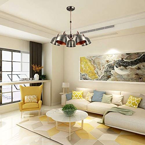  FOSHAN MINGZE 5-Light Antique Chandelier Down Light, Metal Ceiling Light Fixture, Adjustable 5lt Hanging Fixture, Vintage Iron Pendant Light for Dining Room, Living Room, Foyer (Antique Silver+A