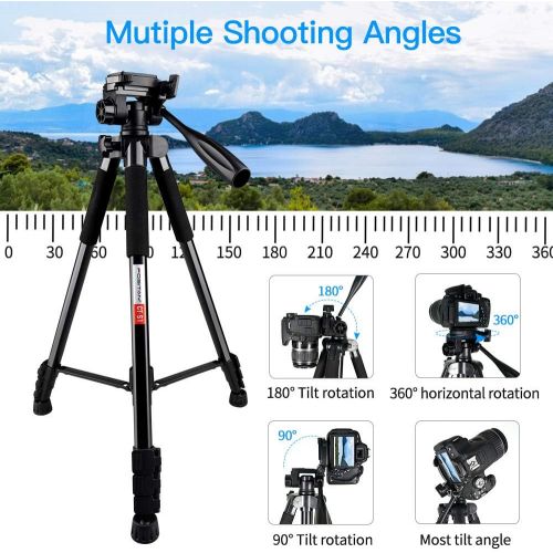  Camera Tripod, FOSITAN 72-inch Compact Travel Tripod with Quick Release Plate and Phone Holder for Camera DSLR Canon Nikon Sony Smartphone Video Tripod with 360° Panorama for Video