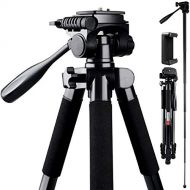 Camera Tripod, FOSITAN 72-inch Compact Travel Tripod with Quick Release Plate and Phone Holder for Camera DSLR Canon Nikon Sony Smartphone Video Tripod with 360° Panorama for Video