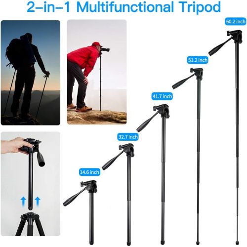  Camera Tripod, FOSITAN 72-inch Compact Travel Tripod with Quick Release Plate and Phone Holder for Camera DSLR Canon Nikon Sony Smartphone Video Tripod with 360° Panorama for Video