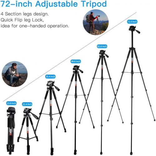  Camera Tripod, FOSITAN 72-inch Compact Travel Tripod with Quick Release Plate and Phone Holder for Camera DSLR Canon Nikon Sony Smartphone Video Tripod with 360° Panorama for Video