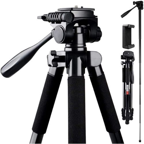 Camera Tripod, FOSITAN 72-inch Compact Travel Tripod with Quick Release Plate and Phone Holder for Camera DSLR Canon Nikon Sony Smartphone Video Tripod with 360° Panorama for Video