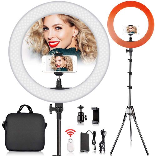  LED Ring Light, FOSITAN 18 inches48cm Outer 55W 5500K3200K Dimmable LED Video Lighting kit with 2M Stand Phone Adapter Carrying Bag for YouTube Vlog Makeup Video Shooting Salon P