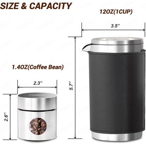  FOSKU French Press Coffee Maker Set, 12oz Stainless Steel Camping Coffee Press and Coffee Canister with Travel Tote Bag, Single Serve 1 Cup Small Double Walled French Press 350ml