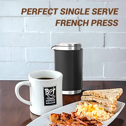  FOSKU French Press Coffee Maker Set, 12oz Stainless Steel Camping Coffee Press and Coffee Canister with Travel Tote Bag, Single Serve 1 Cup Small Double Walled French Press 350ml