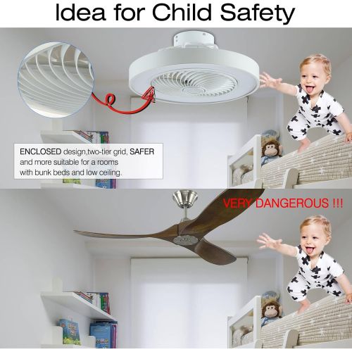  FOSOQIB Ceiling Fan with Lights,20 Modern Flush Mount Ceiling Fan,82W LED Enclosed Low Profile Fan Light with Remote Control Dimmable,for Childrens Room Bedroom,Living Room,Kitchen,Timing