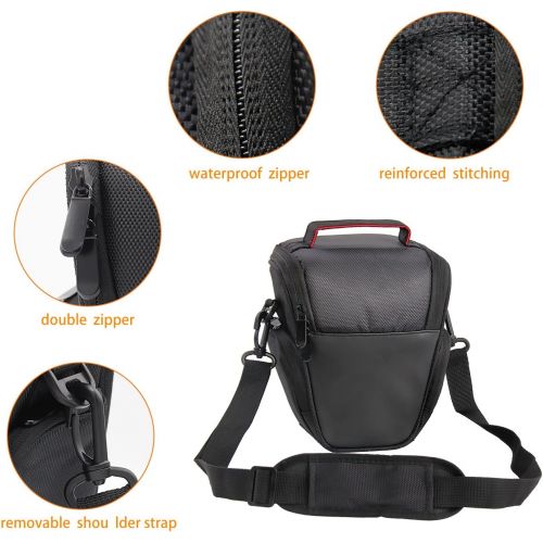  FOSOTO DSLR Camera Case Nylon Holster Bag Compatible for Nikon D3300 D3400 D3500 D5300 D5600 B700,Canon EOS Rebel XT XTi T6 T5i T3i SL2 1300D,Pentax,Sony Olympus and More - Black