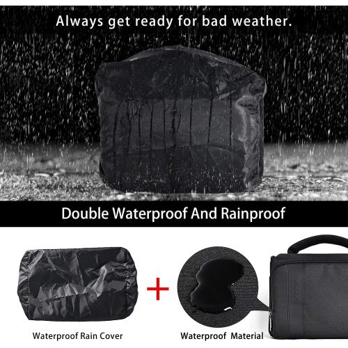  FOSOTO Waterproof (with Rain Cover) Shoulder Camera Case Bag Compatible for Nikon D5600 D750 D3300 Canon Rebel SL2 T7i EOS 80D 60D Sony A77II a68 a99II Travel DLSR SLR Camera Bags