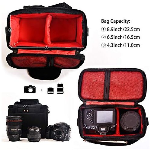  FOSOTO Padded Camera Case with Extra Rain Cover Compatible for Canon EOS Rebel T3i T5 T6 4000D SL2 Nikon B500 D3400 Panasonic Lumix FZ80 DSLR SLR Camera Lens (Black)