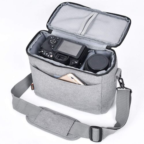  FOSOTO Camera Bag Case with Waterproof Rain Cover Compatible for Nikon D3500 D5600 D7500 D610 Canon EOS 4000D 2000D SL3 T7 M50 M6 SX530 Fujifilm X-T20,Grey