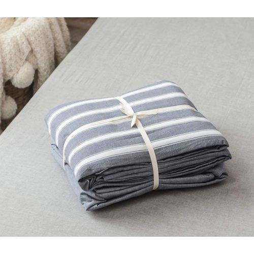  FOSSA Washed Cotton Duvet Cover Set Queen 3 Piece Bedding Sets Soft Wrinkled Solid Design (Queen, Dark Gray)