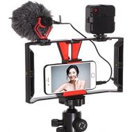 FOTGA Video Camera Cage Handle Rig + 49-LED Light + BOYA BY-MM1 Microphone for Smart Phone