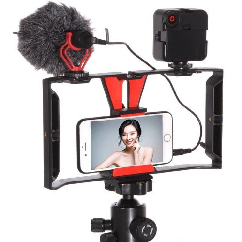  FOTGA Video Camera Cage Handle Rig + 49-LED Light + BOYA BY-MM1 Microphone for Smart Phone