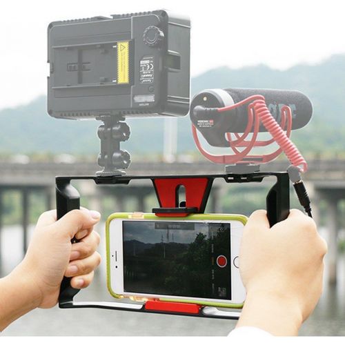  FOTGA Video Camera Cage Handle Rig + 49-LED Light + BOYA BY-MM1 Microphone for Smart Phone