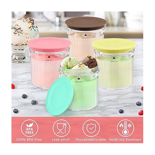  16oz Ice Cream Containers Replacement for Ninja Creami Breeze Pints and Lids - 4 Pack, Compatible with NC100 NC200 NC201 CN205A Series, BPA-Free & Dishwasher Safe