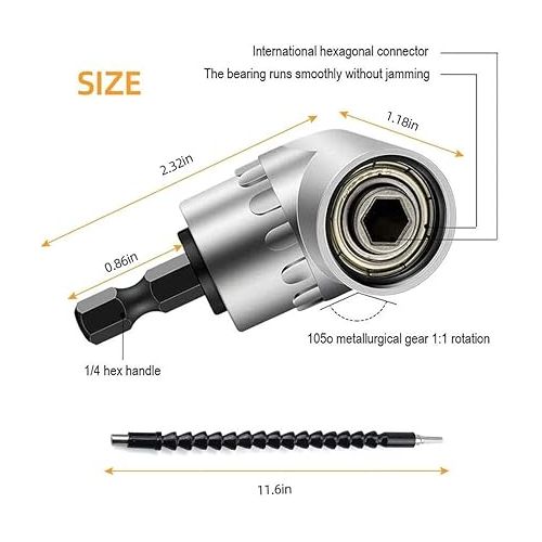  Flexible Drill Bit Extension, Includes 105° Right Angle Drill, Bendable, 3pcs 1/4 3/8 1/2