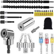 Flexible Drill Bit Extension and Universal Socket Wrench Tool Set, Hex Shank 105° Right Angle Drill Attachmen, 3pcs 1/4 3/8 1/2