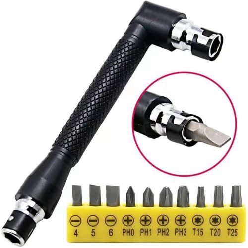  FOUUA Flexible Drill Bit Extension Kit, 11.7inch Bendable flexible extension Bit, 10Pcs Screwdriver Bit Set and 90° Right Angle Screwdriver Bits Soft Shaft for Drive Shaft Tip Drill Bit