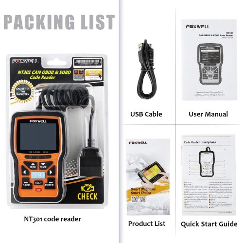  FOXWELL NT301 OBD2 Scanner Professional Mechanic OBDII Diagnostic Code Reader Tool for Check Engine Light