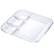 FOYO Tempered Glass Divided Transparent Salad Platter, 10 Lunch/Dinner Dish for Dividing Sauces/Jam/Side Dish and Food - Healthy Lifestyle Dinnerware