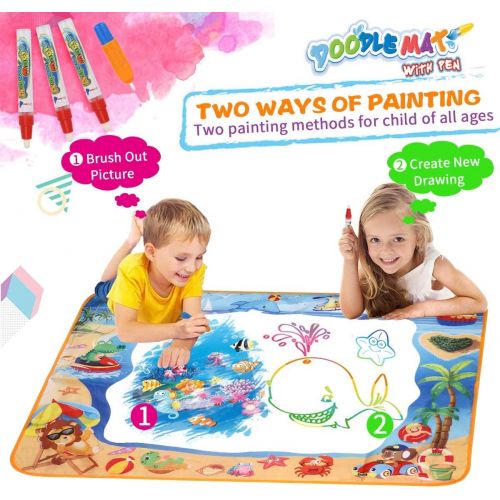  [아마존베스트]FOYOKEN Water Doodle Mat Magic Drawing Mat Birthday Gifts Kids Toddler Toys for 2 3 4 5 6 Years Old Girls Boys Painting Writing Educational Learning Activities Large Size 40 x 28 I