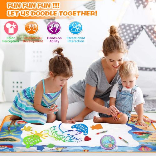  [아마존베스트]FOYOKEN Water Doodle Mat Magic Drawing Mat Birthday Gifts Kids Toddler Toys for 2 3 4 5 6 Years Old Girls Boys Painting Writing Educational Learning Activities Large Size 40 x 28 I