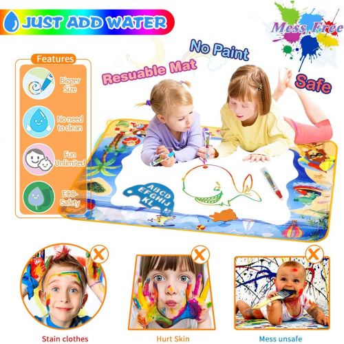  [아마존베스트]FOYOKEN Water Doodle Mat Magic Drawing Mat Birthday Gifts Kids Toddler Toys for 2 3 4 5 6 Years Old Girls Boys Painting Writing Educational Learning Activities Large Size 40 x 28 I