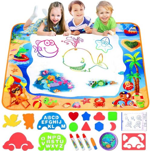  [아마존베스트]FOYOKEN Water Doodle Mat Magic Drawing Mat Birthday Gifts Kids Toddler Toys for 2 3 4 5 6 Years Old Girls Boys Painting Writing Educational Learning Activities Large Size 40 x 28 I