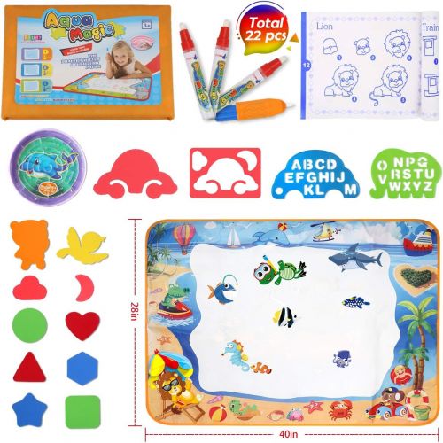  [아마존베스트]FOYOKEN Water Doodle Mat Magic Drawing Mat Birthday Gifts Kids Toddler Toys for 2 3 4 5 6 Years Old Girls Boys Painting Writing Educational Learning Activities Large Size 40 x 28 I