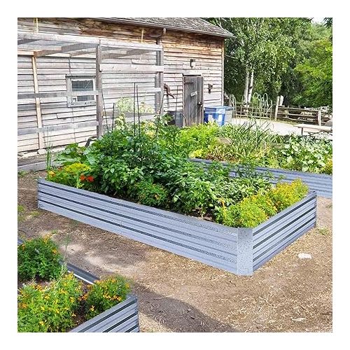  FOYUEE Galvanized Raised Garden Beds for Vegetables Large Metal Planter Box Steel Kit Flower Herb, 8x4x1ft