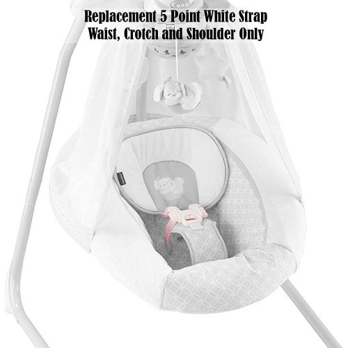  F-Price Replacement Part for Fisher-Price Cradle n Swing - Fits Many Models ~ 5 Point White Strap ~ Waist, Crotch and Shoulder