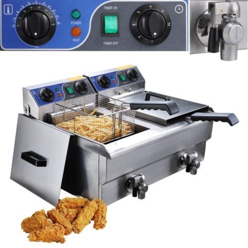  Deep Fryers 20L Commercial Deep Fryer w Timer and Drain Fast Food French Frys Electric