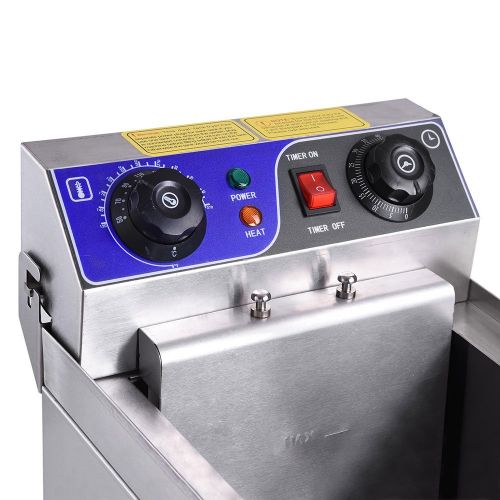  Yescom Commercial Professional Electric 11.7L Deep Fryer Timer and Drain Stainless Steel French Fry Restaurant Kitchen