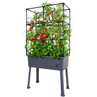 FRAMEITALL Patio Ideas - 15.75 x 31.5 x 63 Self-Watering Elevated Planter with Trellis Frame and Greenhouse Cover