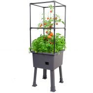 FRAMEITALL Patio Ideas - 15.75 x 15.75 x 63 Self-Watering Elevated Planter with Trellis Frame and Greenhouse Cover