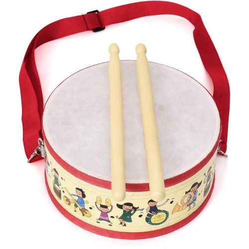  [아마존베스트]FREAHAP R Kids Drum Wood Toy Drum Set with Carry Strap Stick for Kids Toddlers Gift Red 8x4in