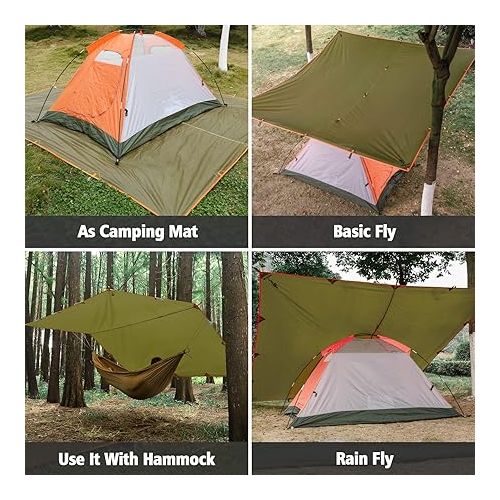  FREE SOLDIER Waterproof Portable Tarp Multifunctional Outdoor Camping Traveling Awning Backpacking Tarp Shelter Rain Tarp (Brown)