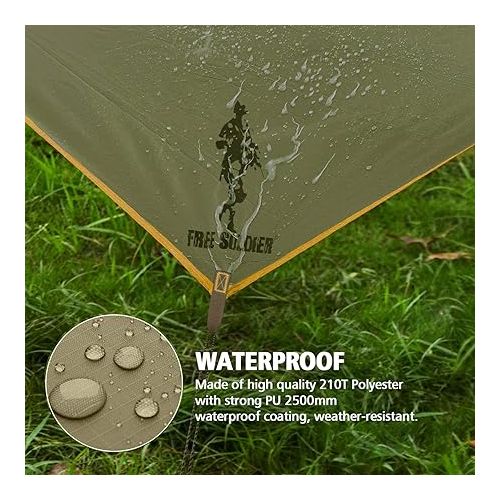  FREE SOLDIER Waterproof Portable Tarp Multifunctional Outdoor Camping Traveling Awning Backpacking Tarp Shelter Rain Tarp (Brown)