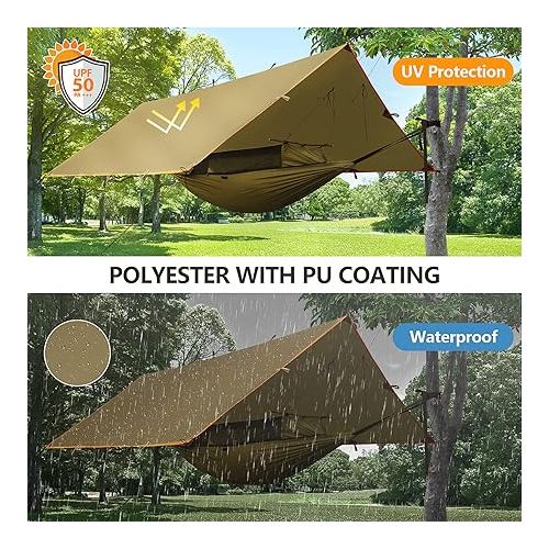  FREE SOLDIER Waterproof Portable Tarp Multifunctional Outdoor Camping Traveling Awning Backpacking Tarp Shelter Rain Tarp (Brown)